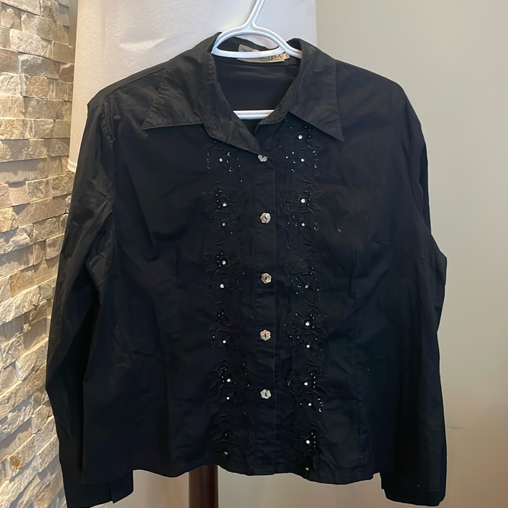 Black Button Down Shirt with Decorative buttons
